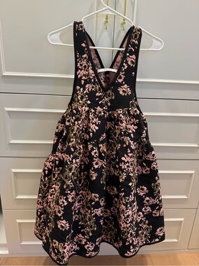 Black Floral Tiered Dress with Pink Accents